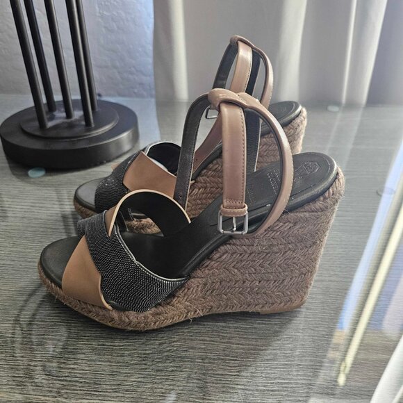 Brunello Cucinelli Leather Wedge Sandal Size 39 US 8.5 9 - Picture 10 of 10